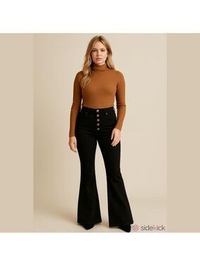 ModCloth Flare Button Up Jeans Size Large Black